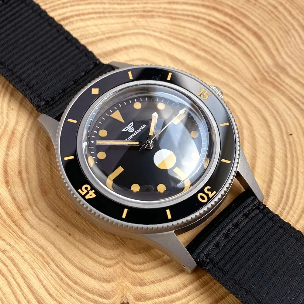 Tandorio Automatic Mechanical Diving Watch — Luminous Sapphire Glass, Black Dial