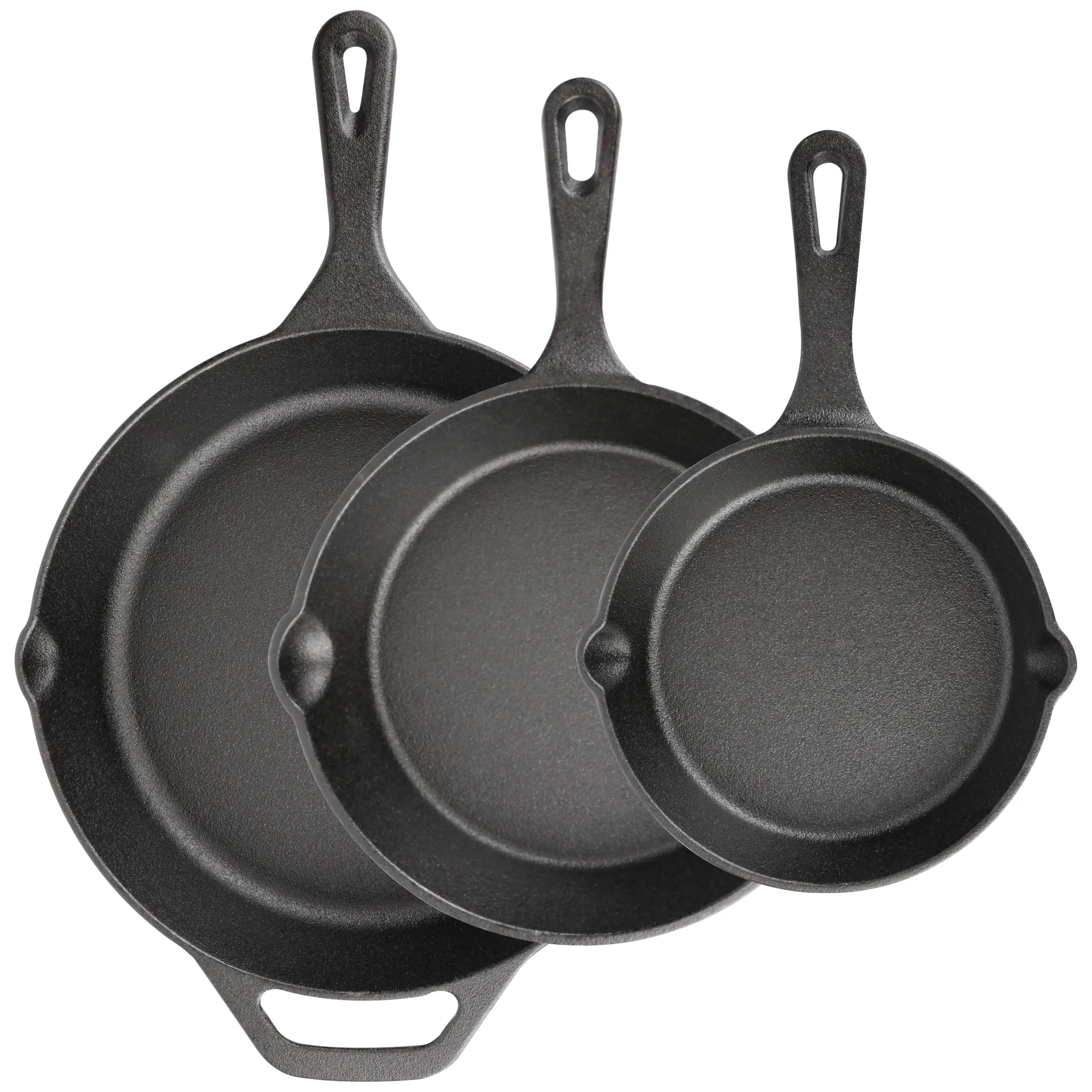 NOVELTY MOON Cast Iron Skillet Set — 3-Piece Pre-Seasoned Cookware