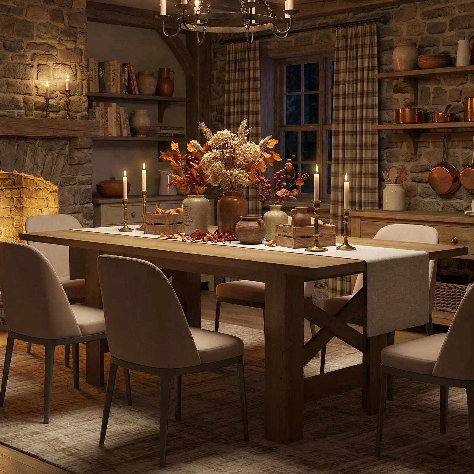 Large Wood Dining Table — Farmhouse Style for 6-8 People