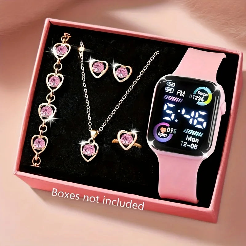 Fashionable Electronic Watch & Jewelry Set — 6-Piece Accessory Kit