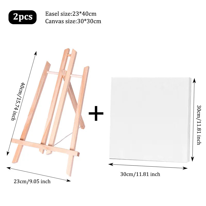 Mini Wooden Easel and Canvas Set — Portable Desktop Art Kit for Painting