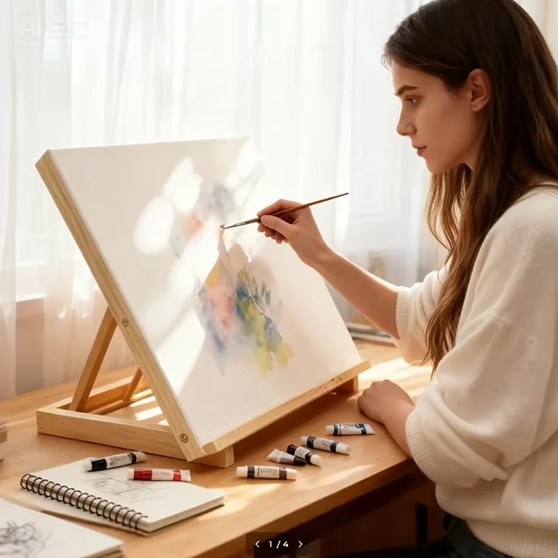 Portable Wooden Tabletop Easel — Adjustable Stand for Painting and Sketching