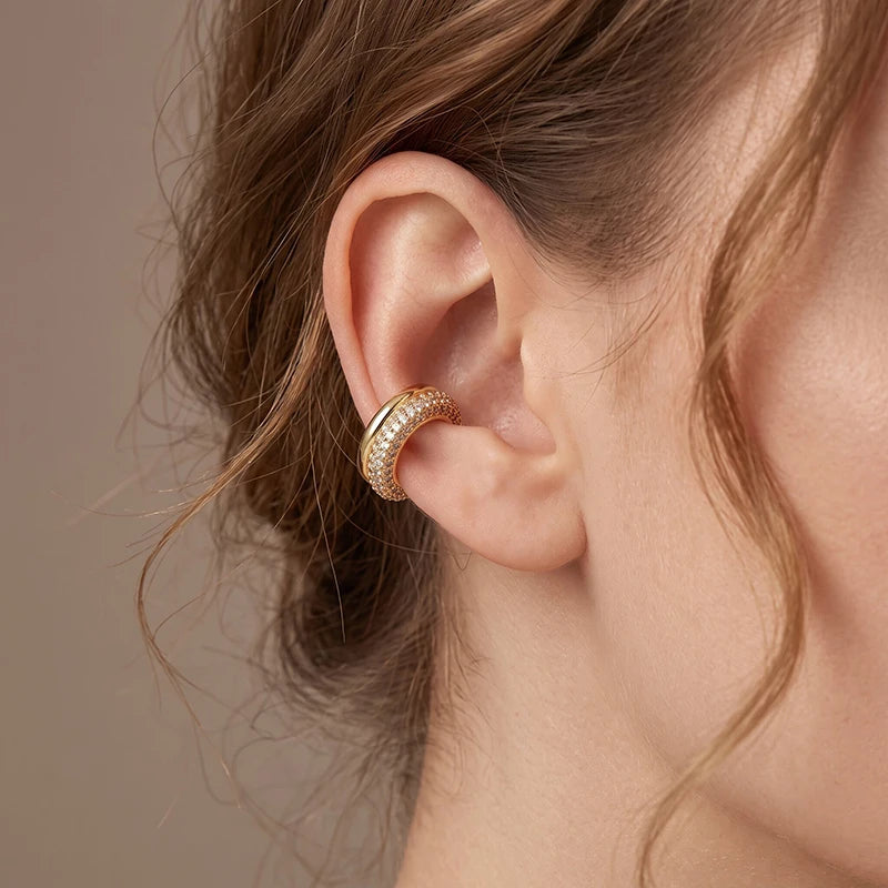 LOVBEAFAS Double Layer C-Shape Ear Cuff — Geometric Zircon Clip-On Earrings