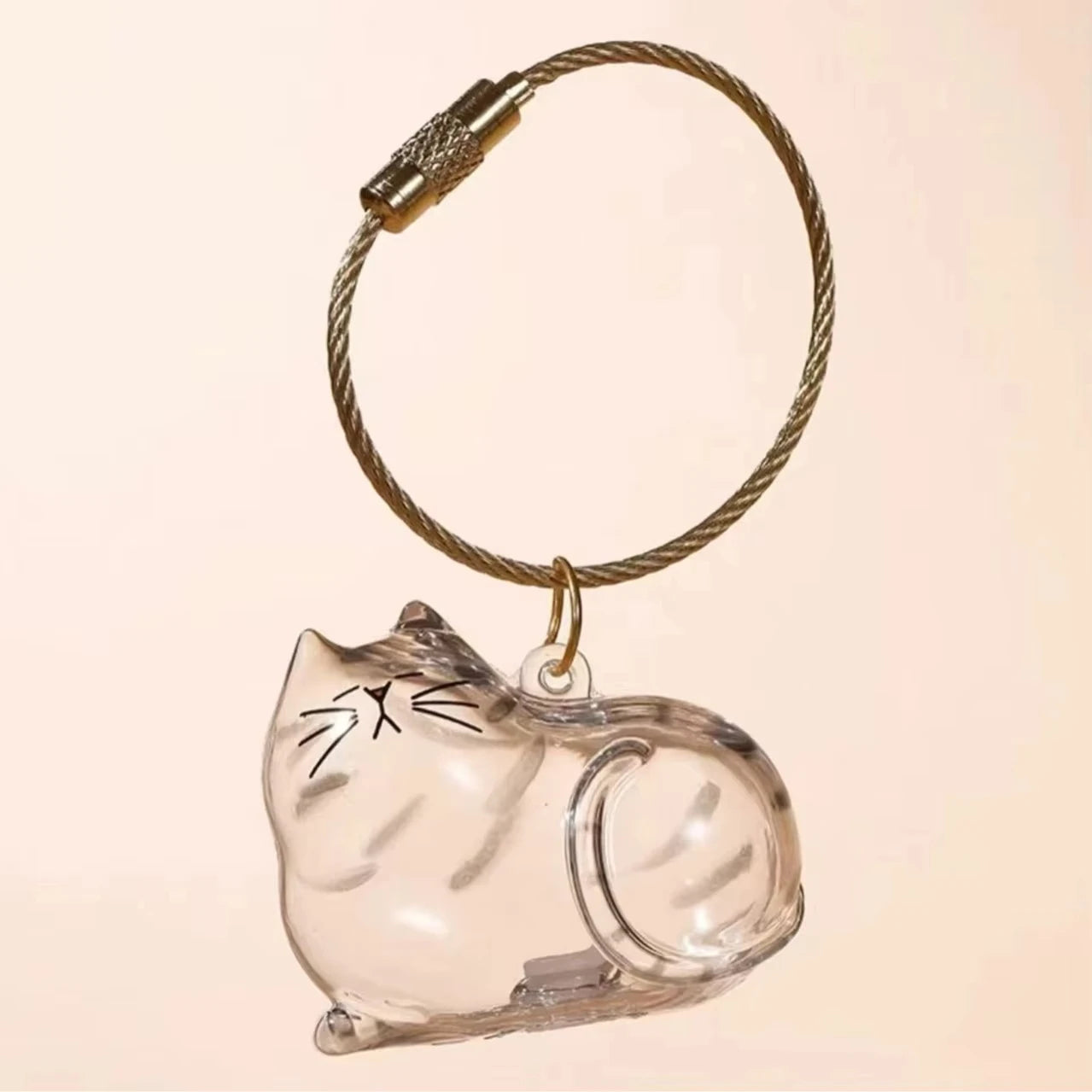 Cat Shaped Memorial Keepsake Charm — Pet Hair Storage Keychain Pendant