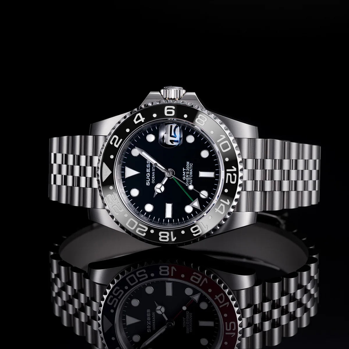 SUGESS GMT Diving Watch — Automatic Mechanical Peacock Movement