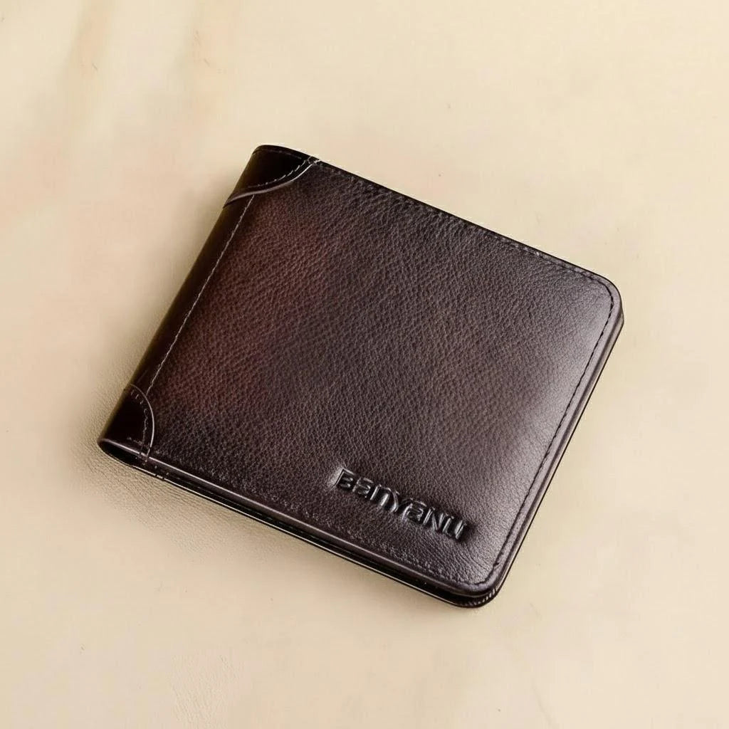 Genuine Leather Bifold Wallet — RFID Blocking Slim Card Holder
