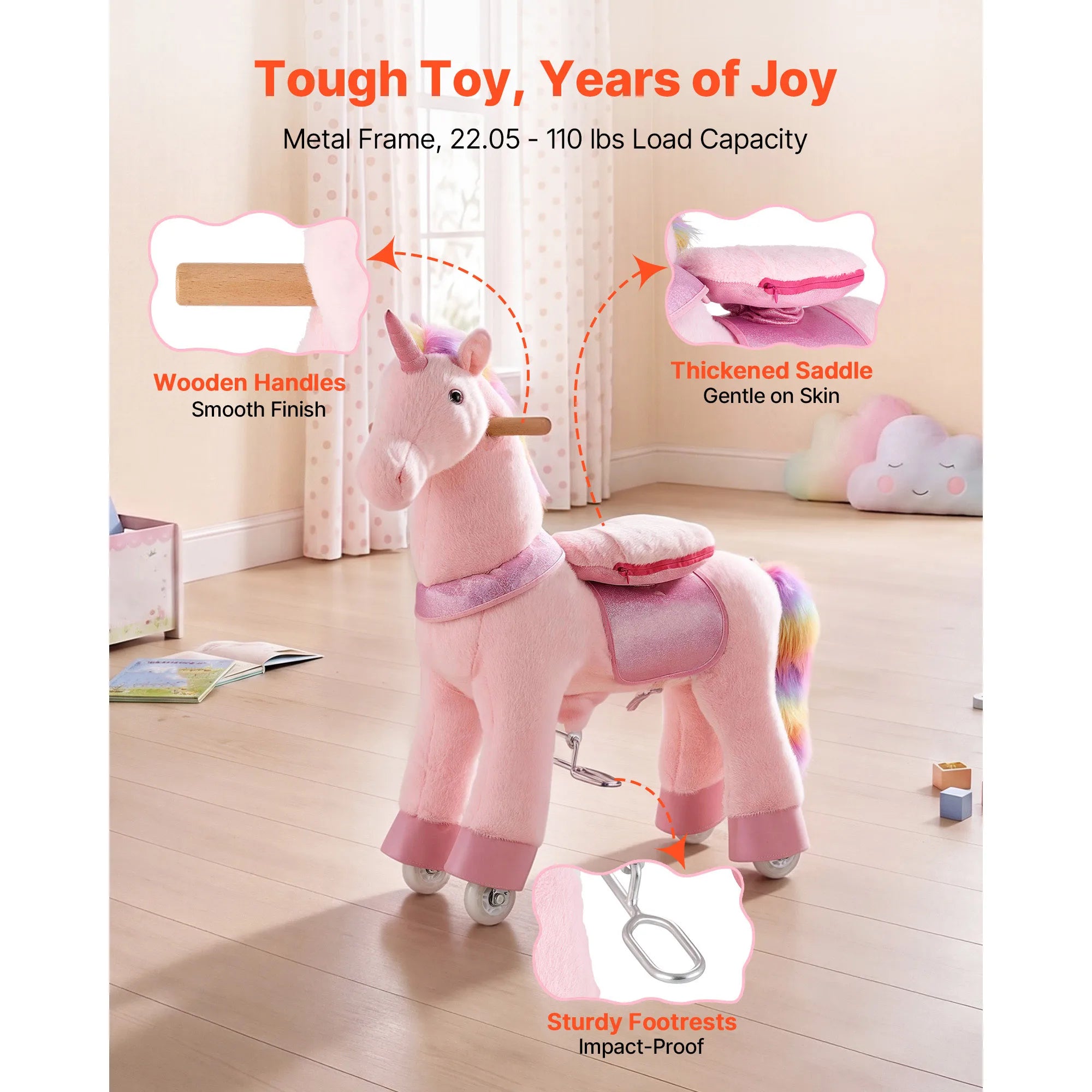 SucceBuy Pink Unicorn Ride On Toy — Interactive Musical Horse for Kids