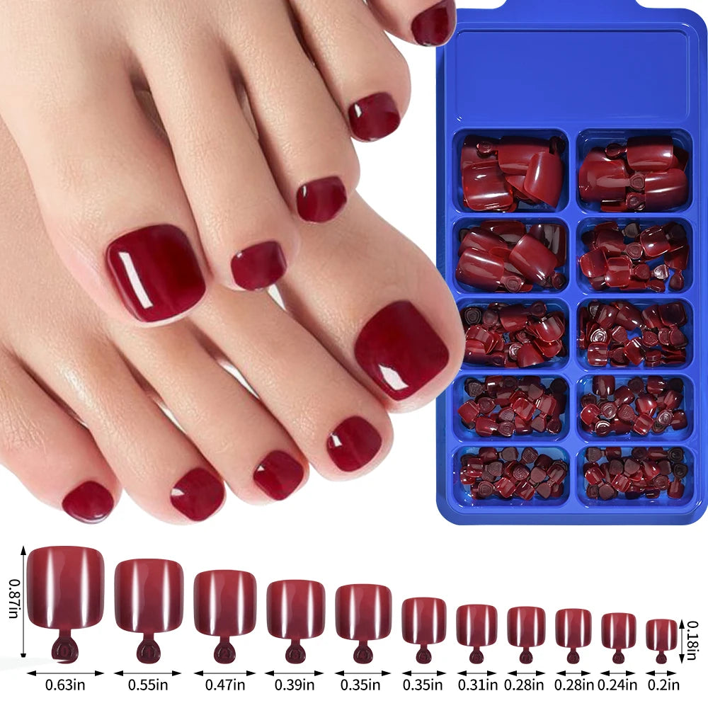 100pc Press On Toenails — Short Square Fake Nail Set for Manicure