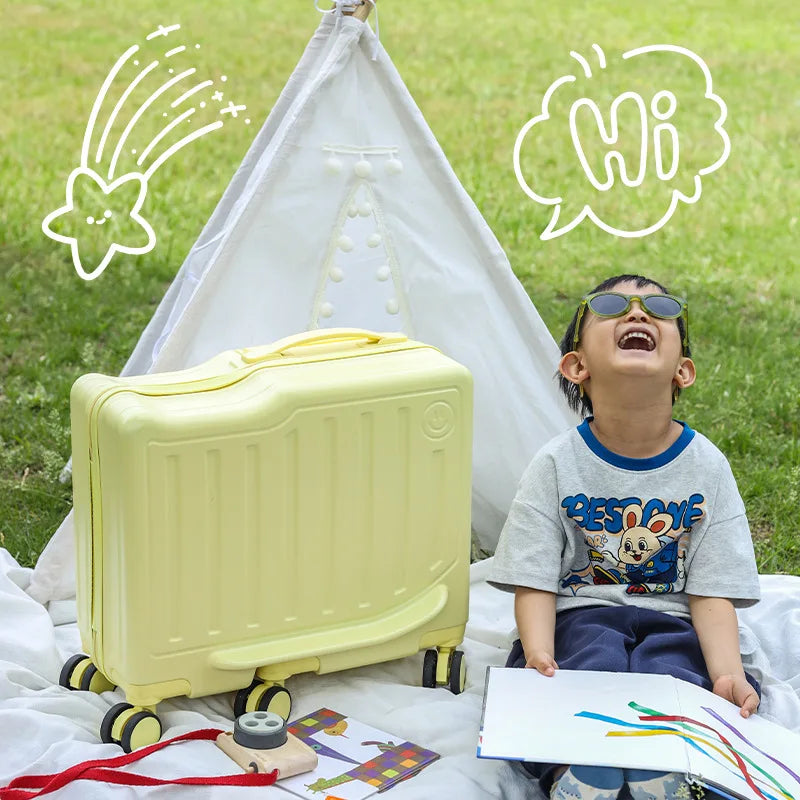 Kids Rideable Rolling Suitcase — Portable Carry On Luggage with Password Lock