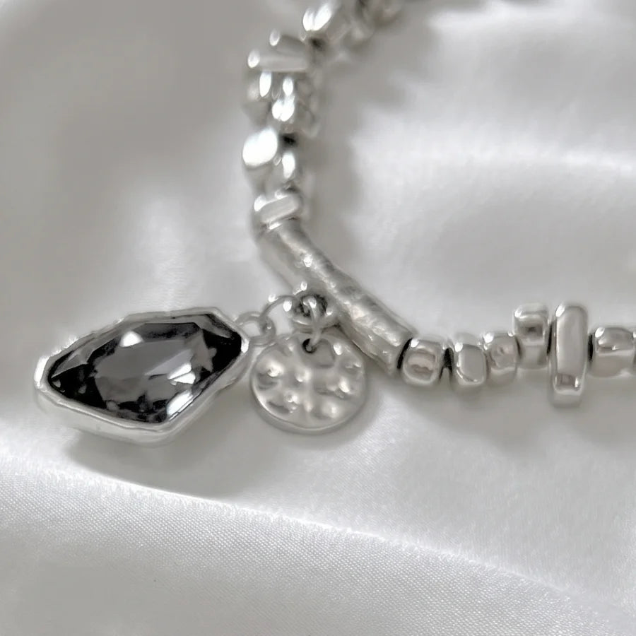 Obega Vintage Beaded Necklace — Black Teardrop Crystal Pendant Jewelry