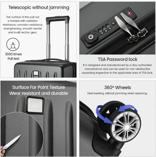 Aluminum Hard Shell Travel Suitcase — Durable Spinner Luggage with Lock