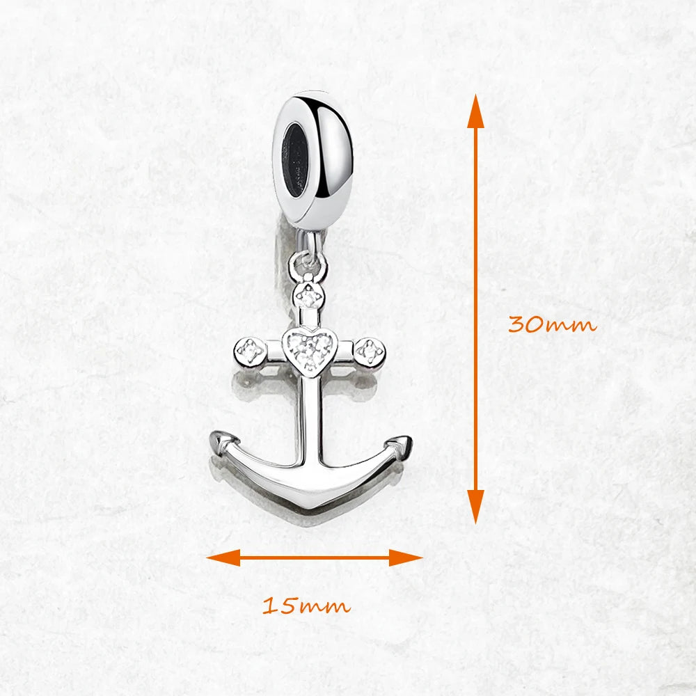 Thaddaeus Anchor and Heart Charm — 925 Sterling Silver Nautical Pendant