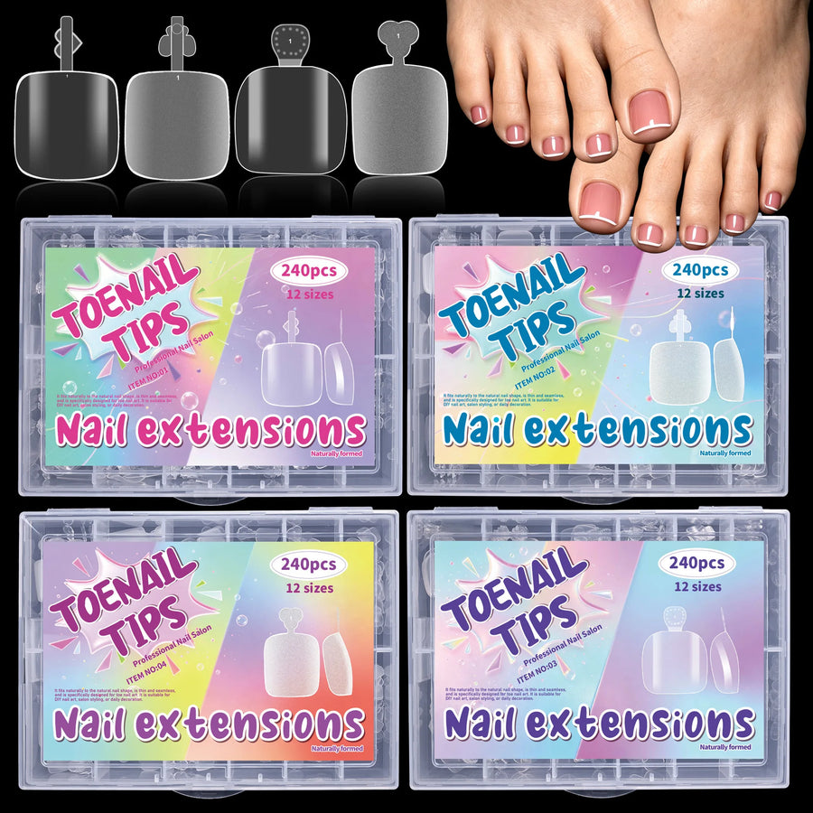 Press-On Toenail Set — Ultra-Thin Short French Square Tips