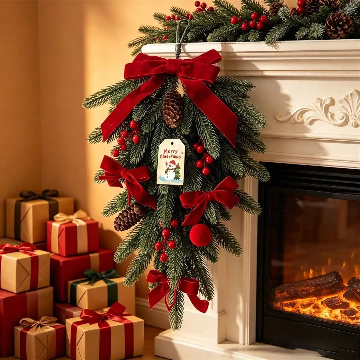 Pine Wreath Teardrop Swag — Festive Christmas Front Door Decor