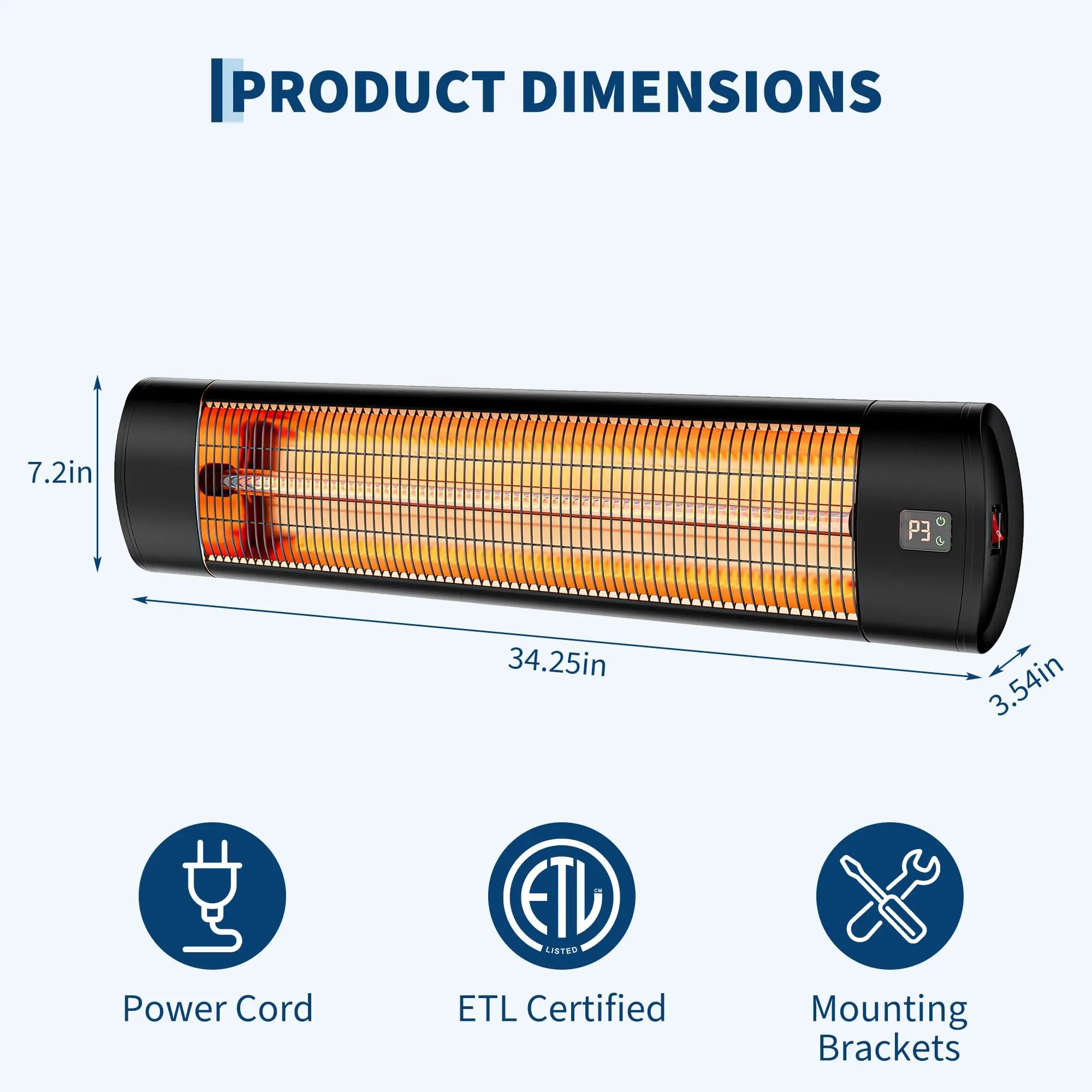 HiMISS 1500W Carbon Fiber Infrared Patio Heater — Wall Mount Electric Warmth