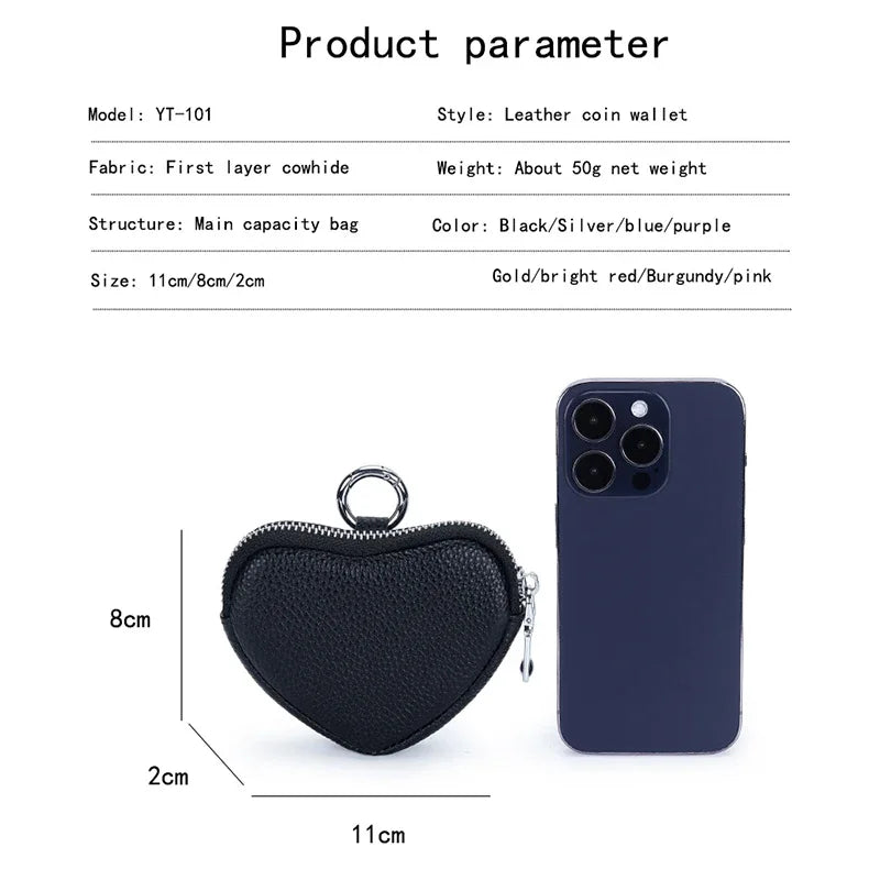 cicicuff Heart Shaped Leather Coin Purse — Small Cosmetic & Jewelry Organizer