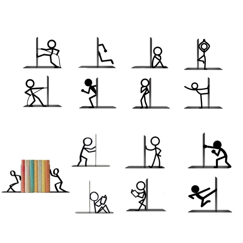 Decorative Metal Bookend Set — Character Design Iron Supports for Desk Organization
