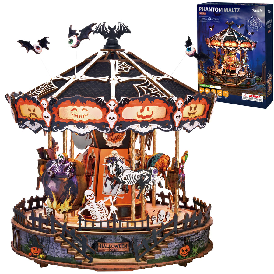 Rolife Phantom Waltz 3D Wooden Puzzle — DIY Rotating Carousel Music Box