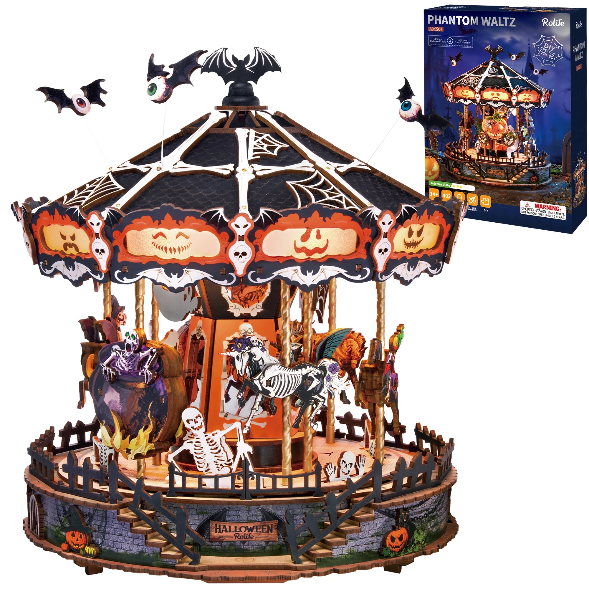 Rolife Phantom Waltz 3D Wooden Puzzle — DIY Rotating Carousel Music Box