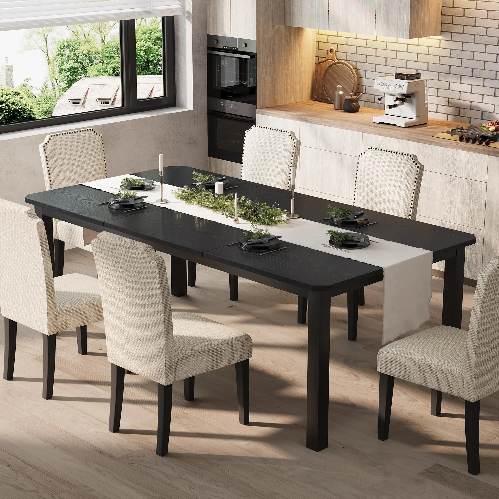 HiMISS Industrial Dining Table — Large Wood Grain Desk with Metal Frame