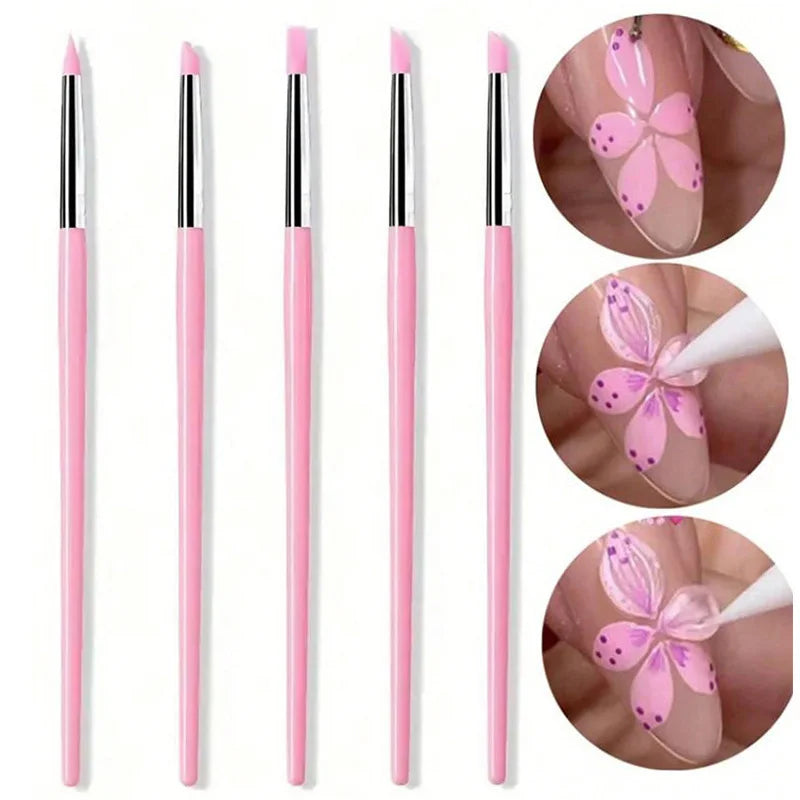 Silicone Nail Art Brush Set — 5-Piece DIY Manicure & Dotting Tool Kit