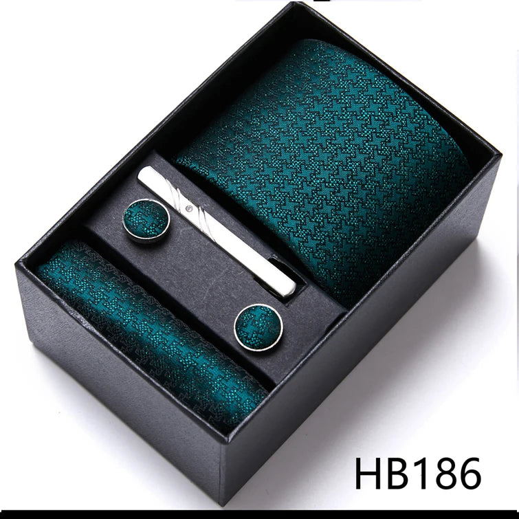 VanGise Men's Necktie Set — Business Tie, Cufflinks, and Pocket Square Kit