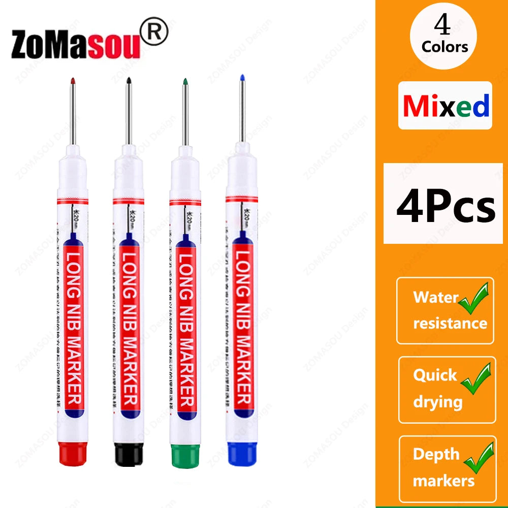Deep Hole Marker Pen — Waterproof Long Head Woodworking Tool
