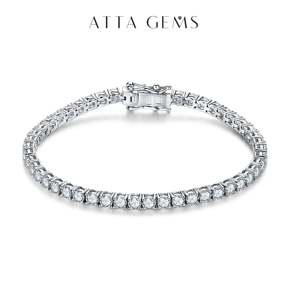 ATTAGEMS Moissanite Tennis Bracelet — Round Cut VVS1 Gemstone Jewelry