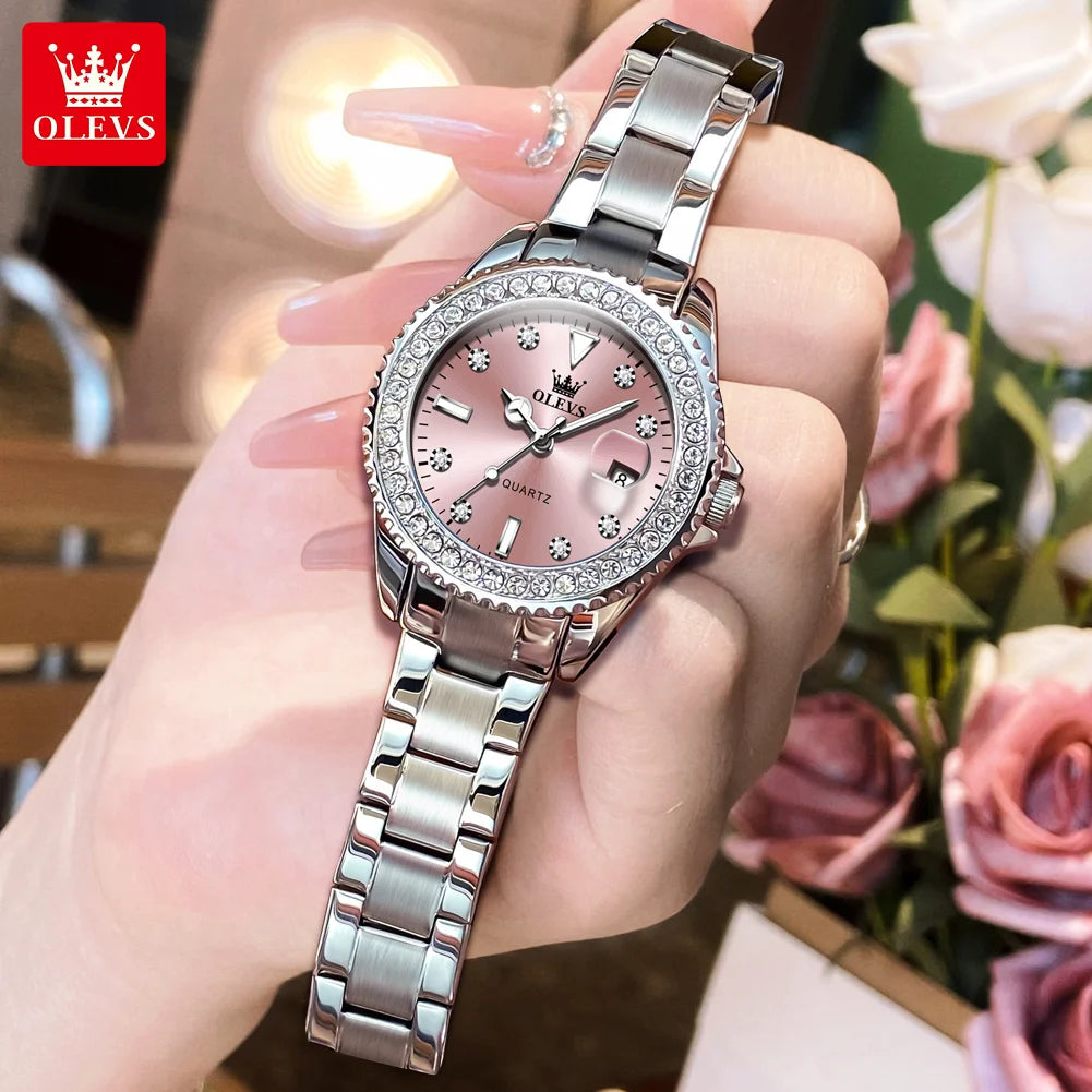 OLEVS Luxury Women's Quartz Watch — Stainless Steel Diamond Scale Bracelet