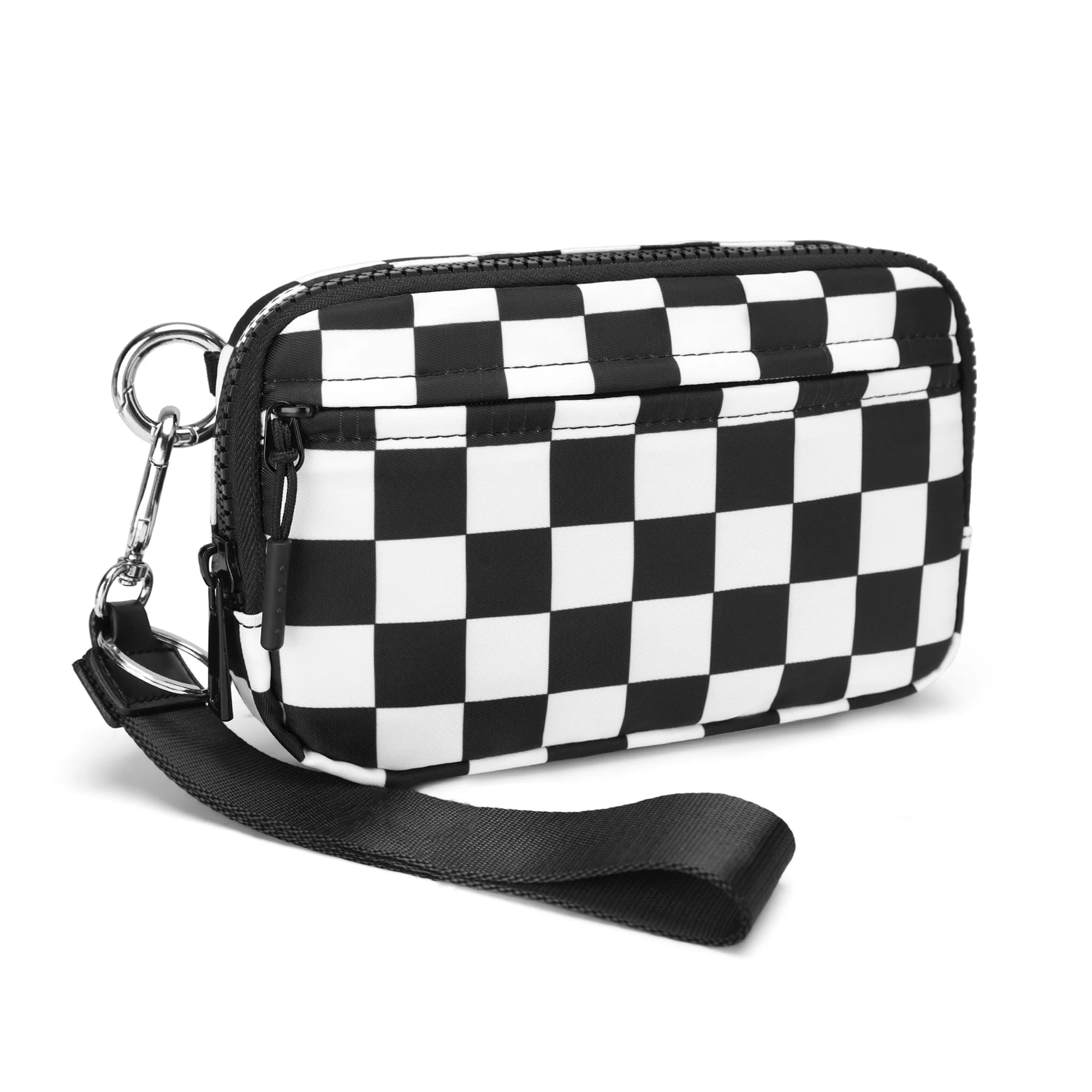 Women's Checkered Zip Around Wallet — Large Capacity Clutch with ID Window