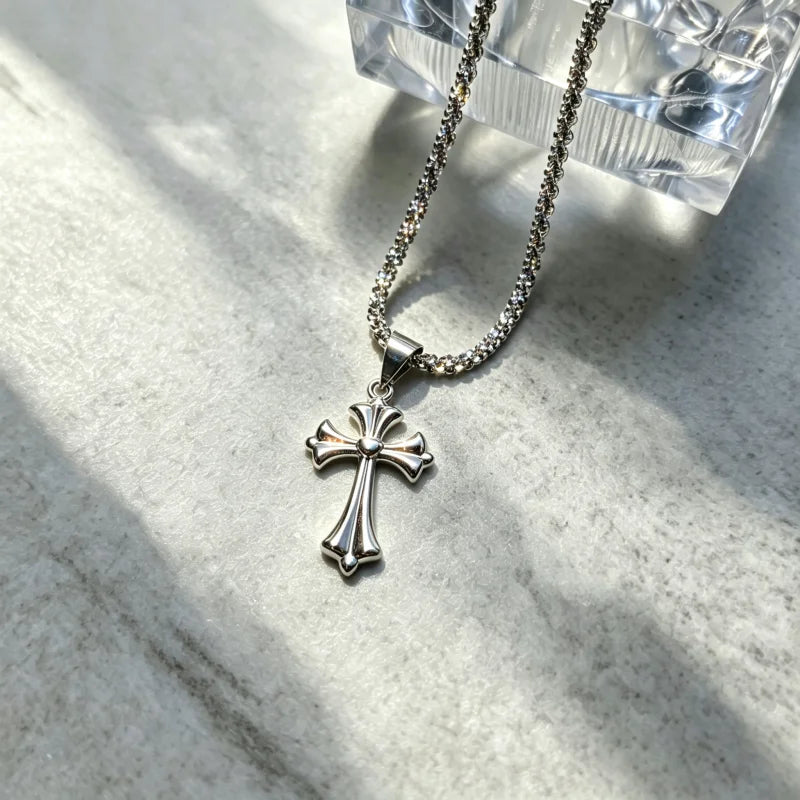 ALCADEN Classic Cross Pendant Necklace — Geometric Stainless Steel Choker