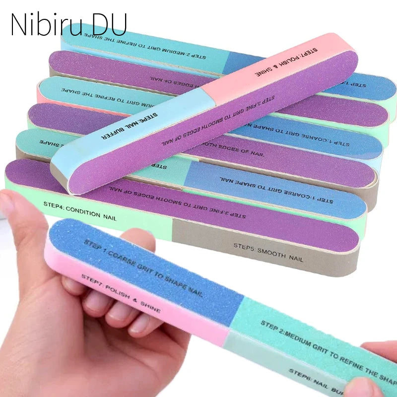Professional 7-Way Nail Buffer Block — Multi-Sided Manicure Sanding Tool