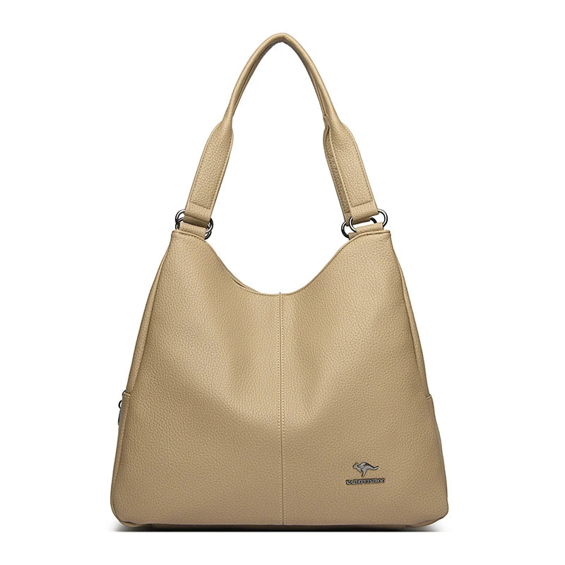 VANDERWAH Leather Top-Handle Hobo Bag — Large Capacity Fashion Tote