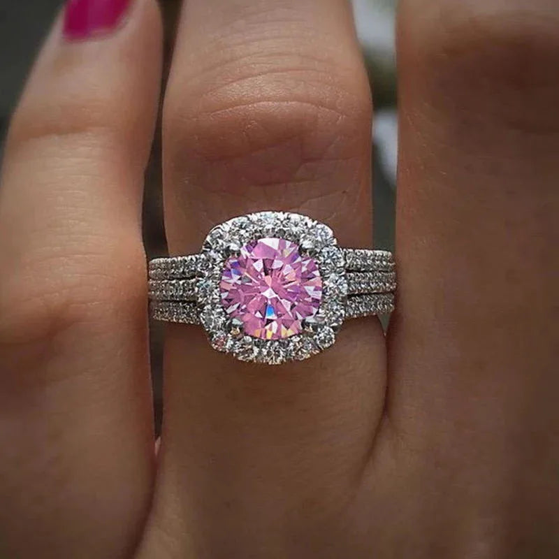 Huitan Cubic Zirconia Engagement Ring — Elegant Geometric Wedding Band
