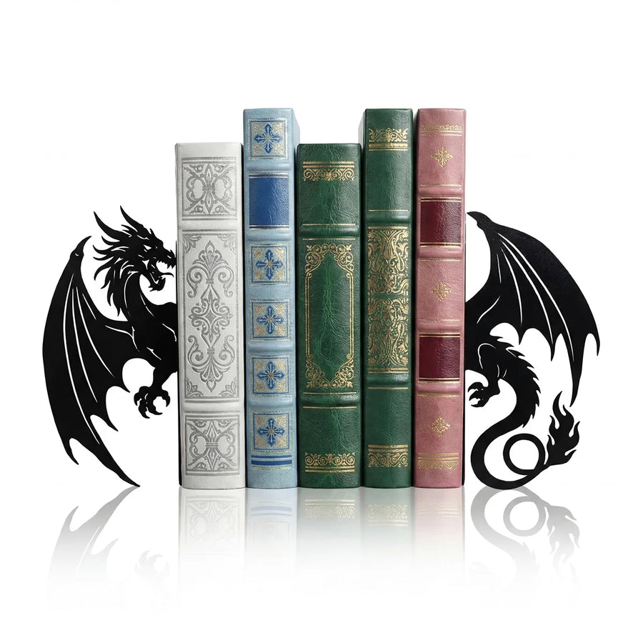 Dragon Wrought Iron Bookend — Decorative Metal Support for Bookshelves