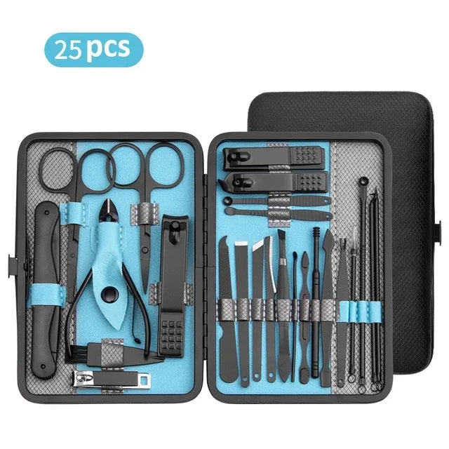 OLOEY Professional Manicure Set — Stainless Steel Nail Care Kit with Case