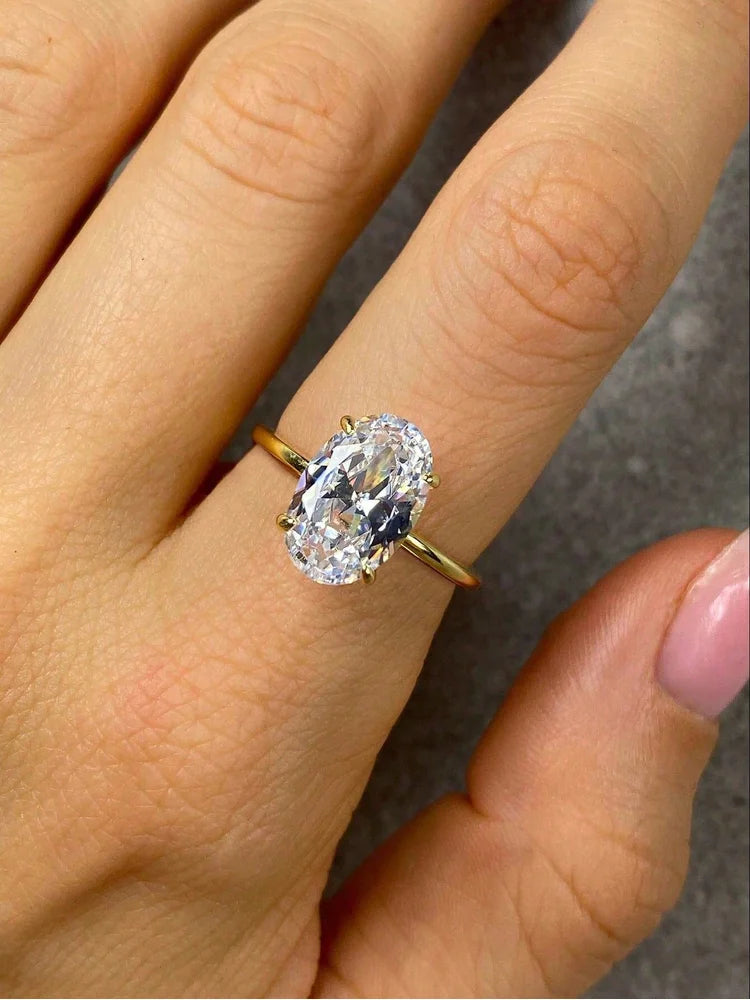 Oval Zircon Stone Ring — Elegant 925 Sterling Silver Jewelry for Women