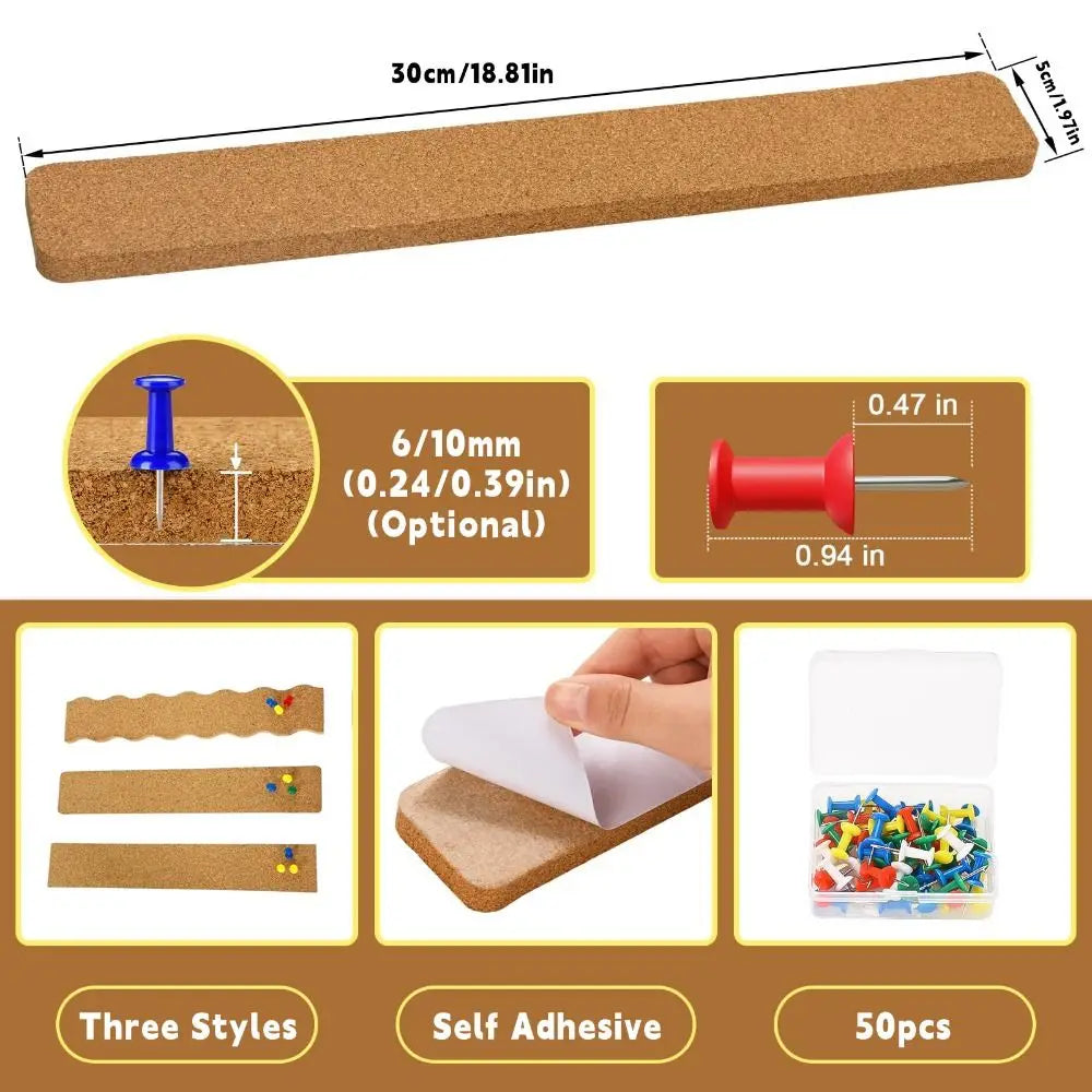 Self-Adhesive Cork Board Strips — Removable Wall Message Board for Photos