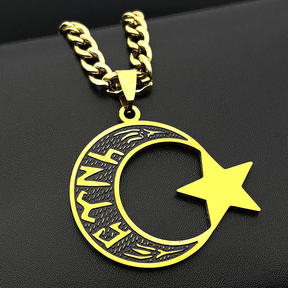 JYTF Moon and Star Pendant Necklace — Stainless Steel Religious Jewelry