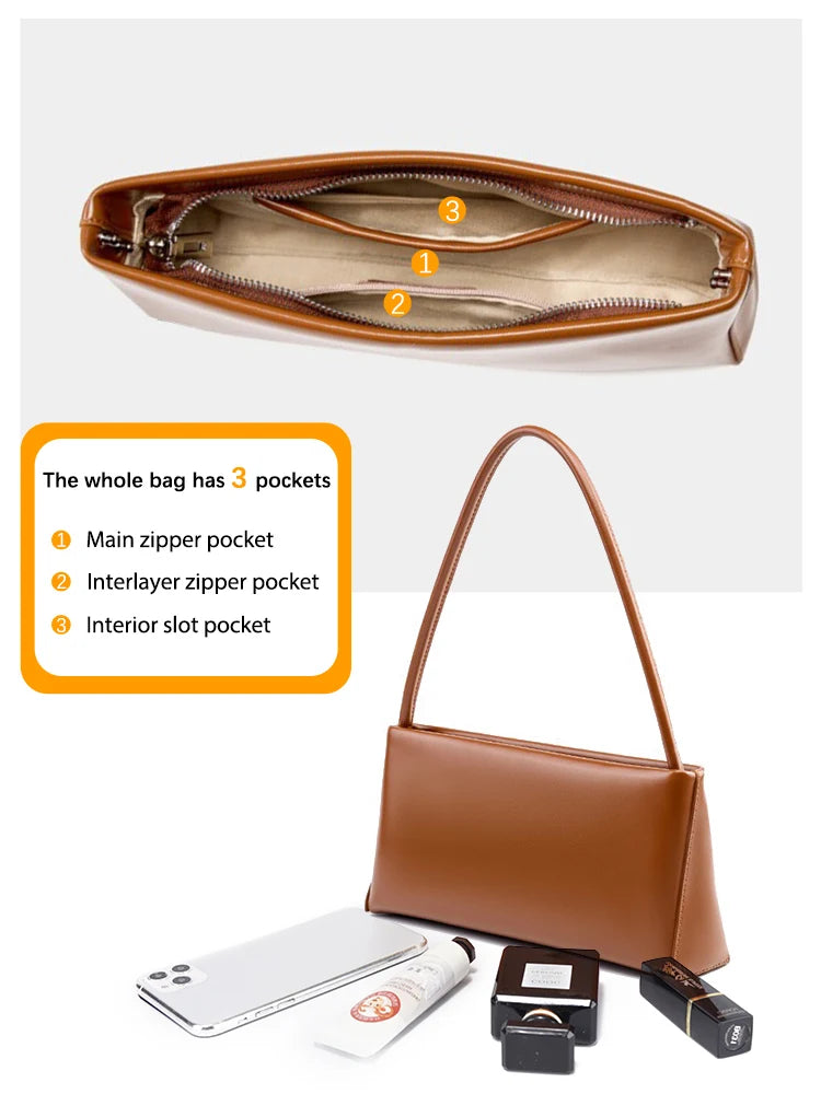ZENCY Luxury Leather Shoulder Bag — Elegant Baguette Style Crossbody