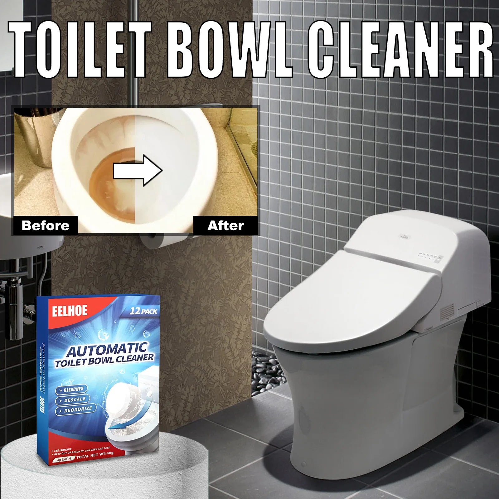 eelhoe Effervescent Toilet Cleaning Tablets — Fast Stain & Odor Removal