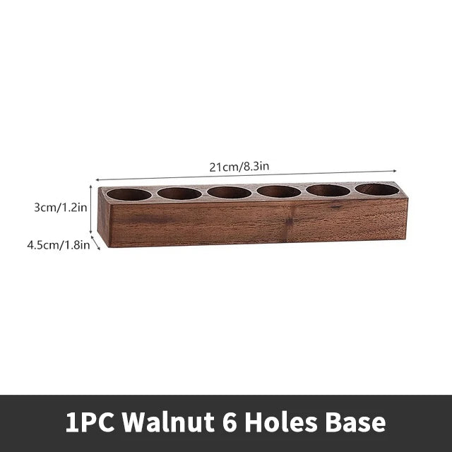 ALIKISSCAFE Coffee Bean Storage Container — Walnut Display Rack & Glass Tubes