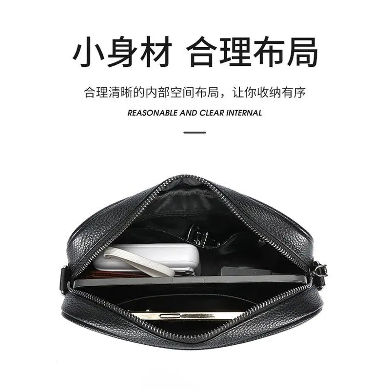 Genuine Leather Messenger Bag — Vertical Crossbody Shoulder Bag for Men