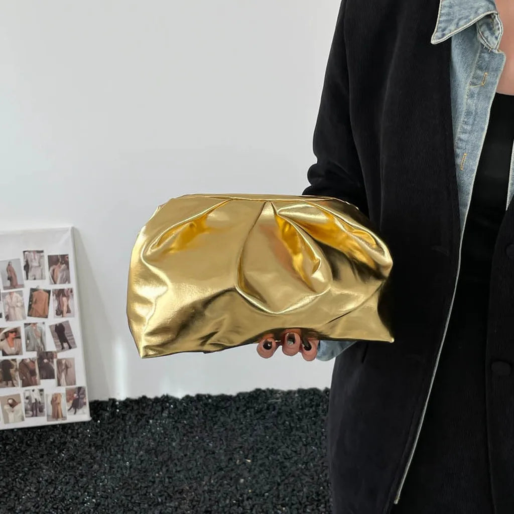 Metallic Ruched Cloud Clutch — Versatile Evening Handbag for Women