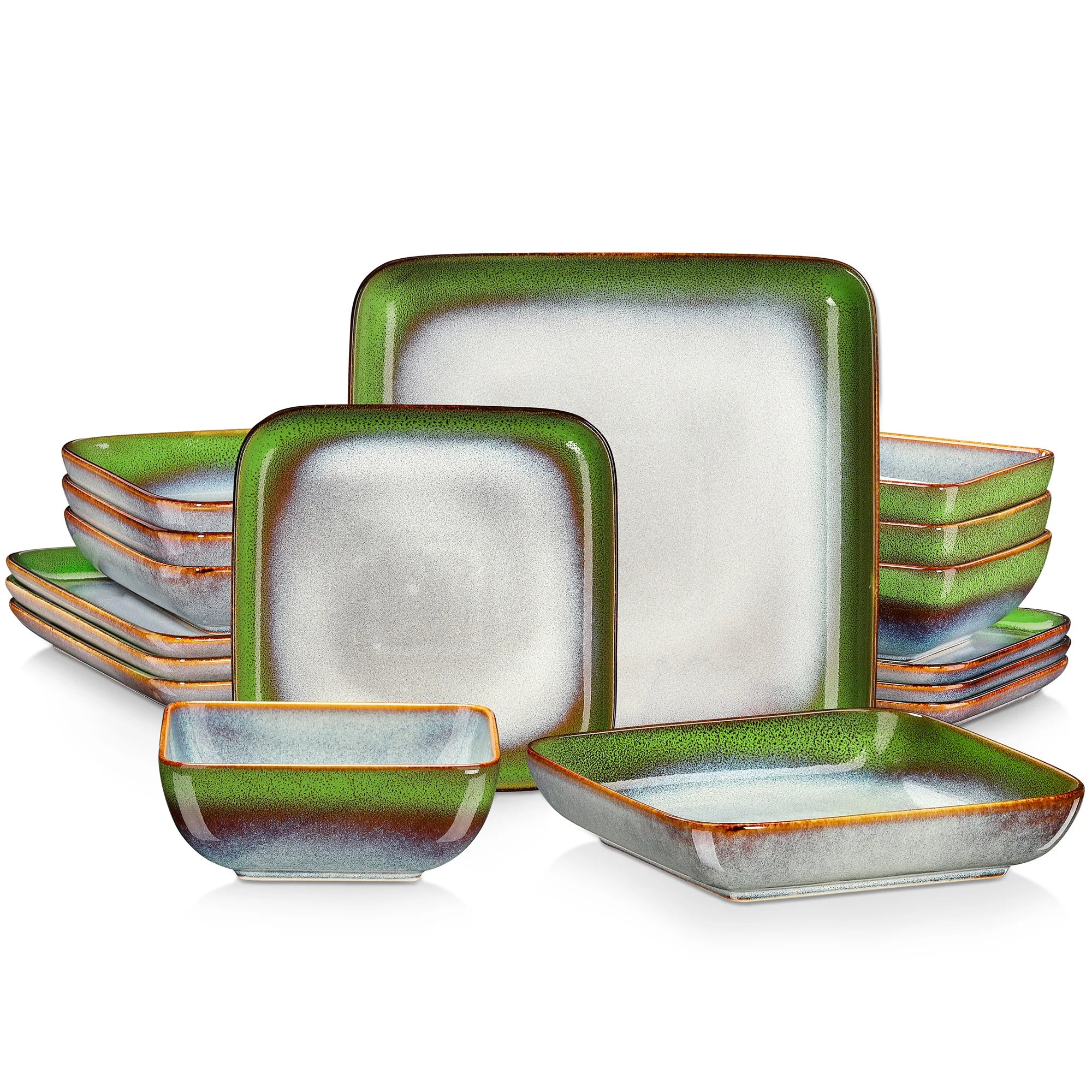 MALACASA Stern 16-Piece Dinnerware Set — Modern Square Ceramic Tableware