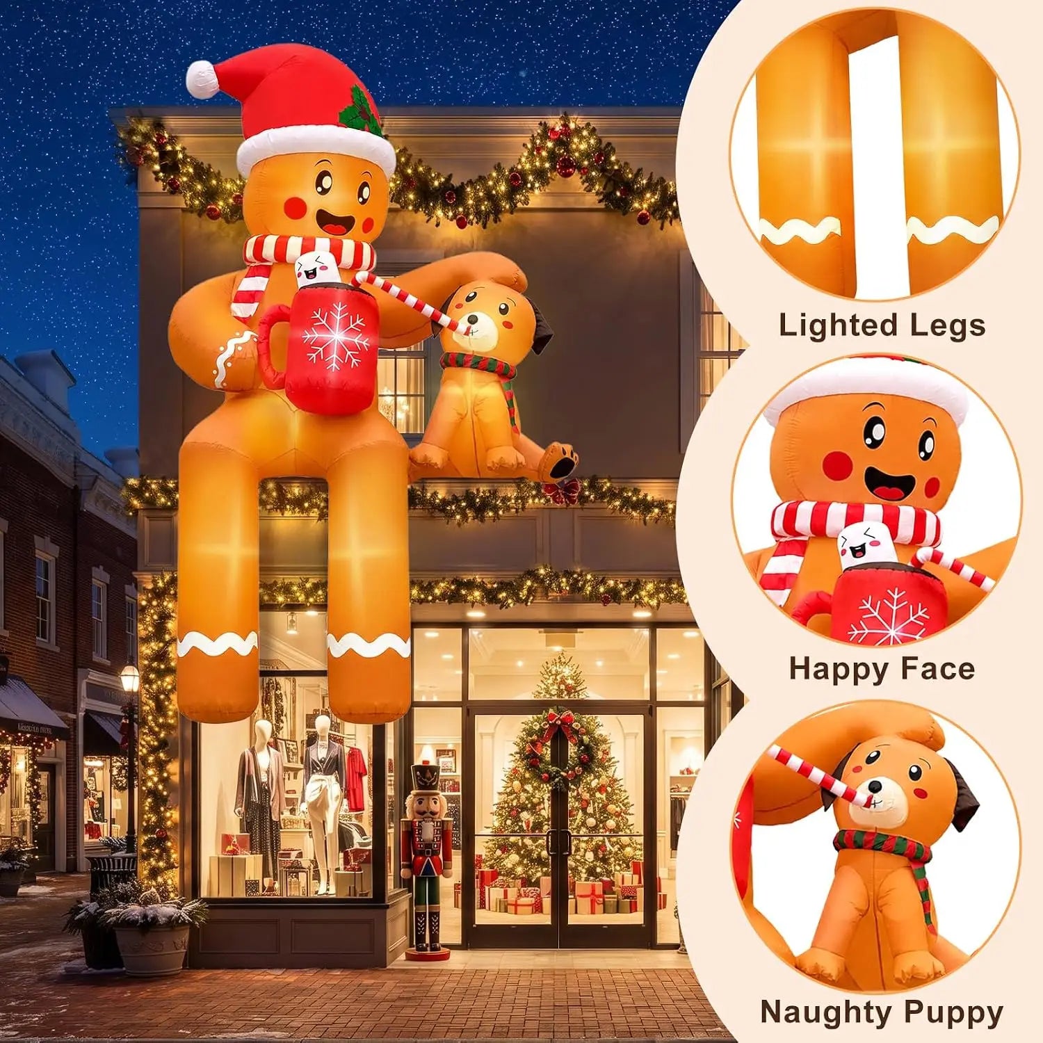 SHXI 16FT Gingerbread Man and Puppy Inflatable — Festive Holiday Yard Decor