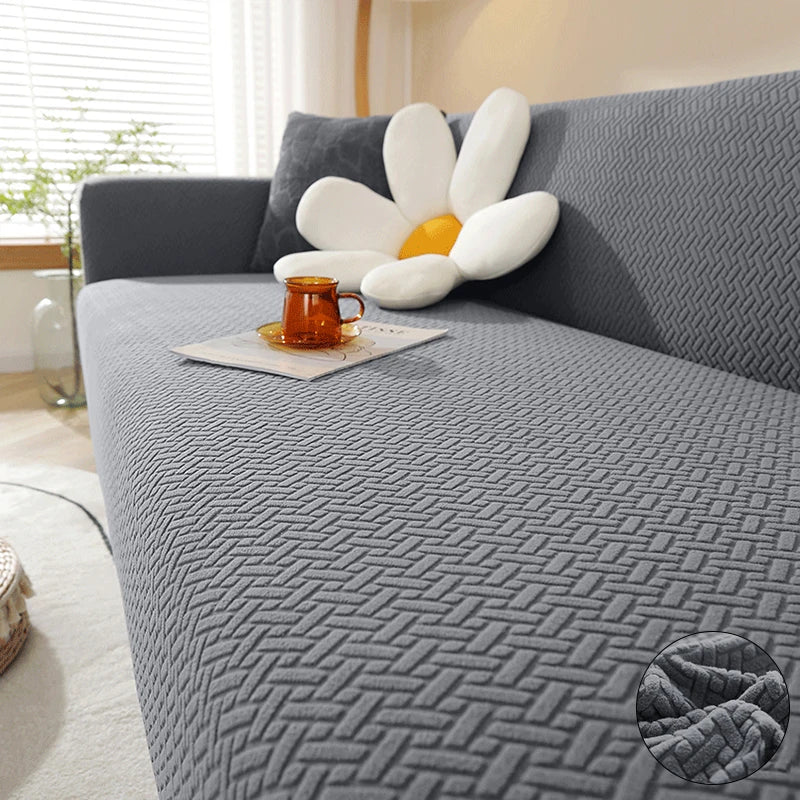 Jacquard Elastic Sofa Cover — Stretch Polar Fleece Slipcover Protector