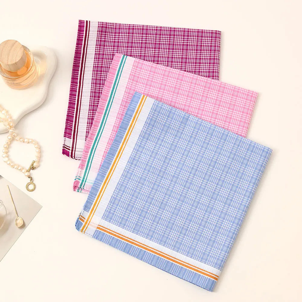 Women's Pure Cotton Plaid Handkerchiefs — Soft 3-Piece Set