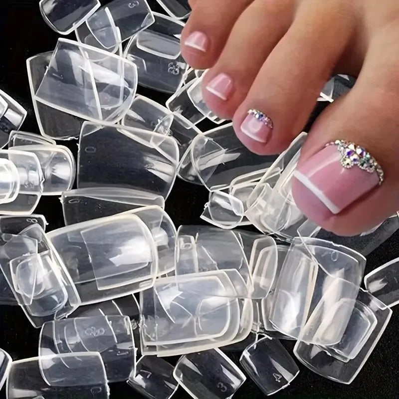Transparent Press-On Toenails — Short Square Soft Gel Tips, 120 Pieces