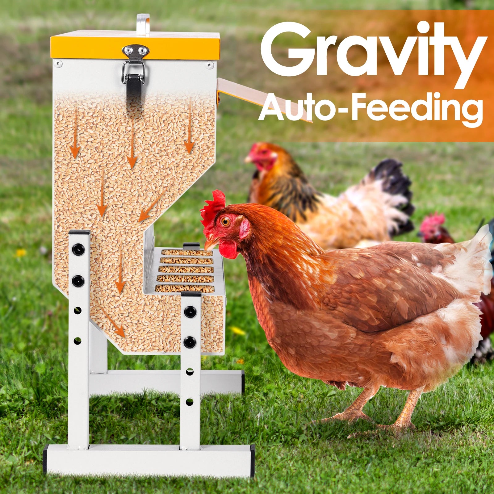 JIECARE 16L Poultry Chicken Feeder — Galvanized Steel Feed Box with Rain Cover